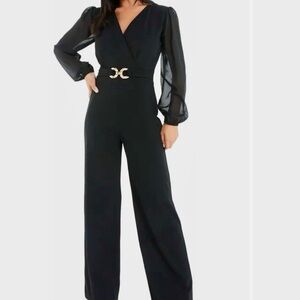 Chic Black Jumpsuit with Sheer Sleeves